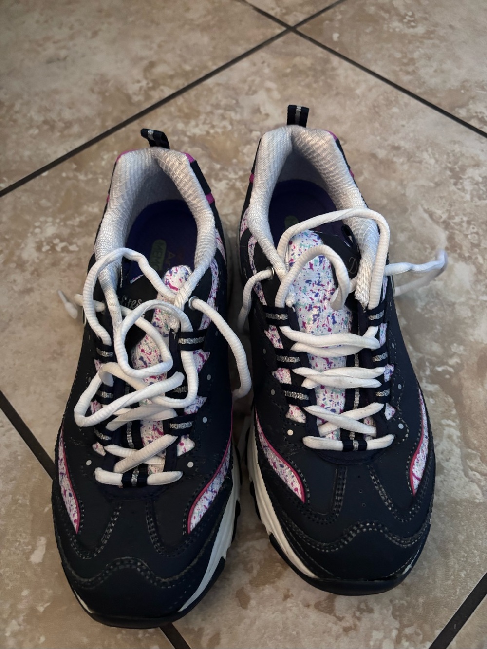 Navy and White Athletic Sneakers with Pink Accent